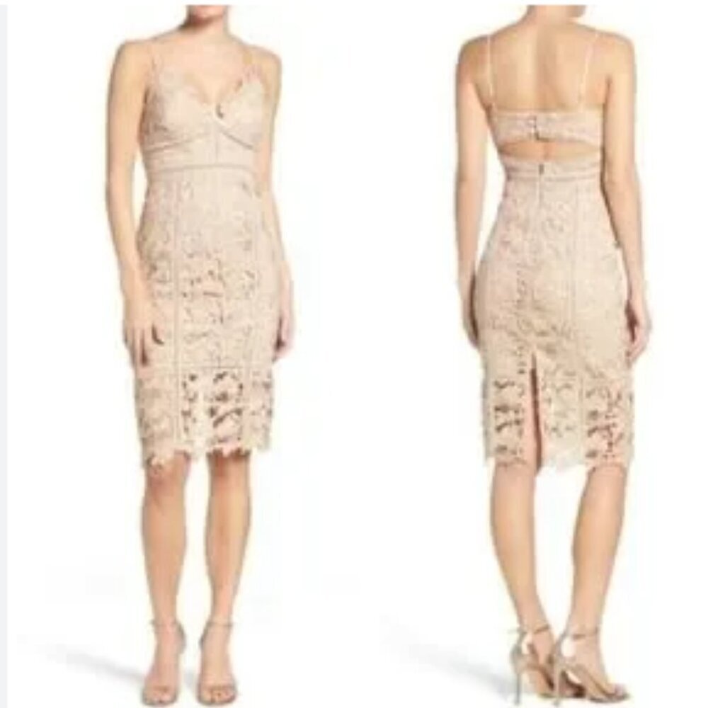 Bardot US4 Botanica lace midi dress in beige/tan